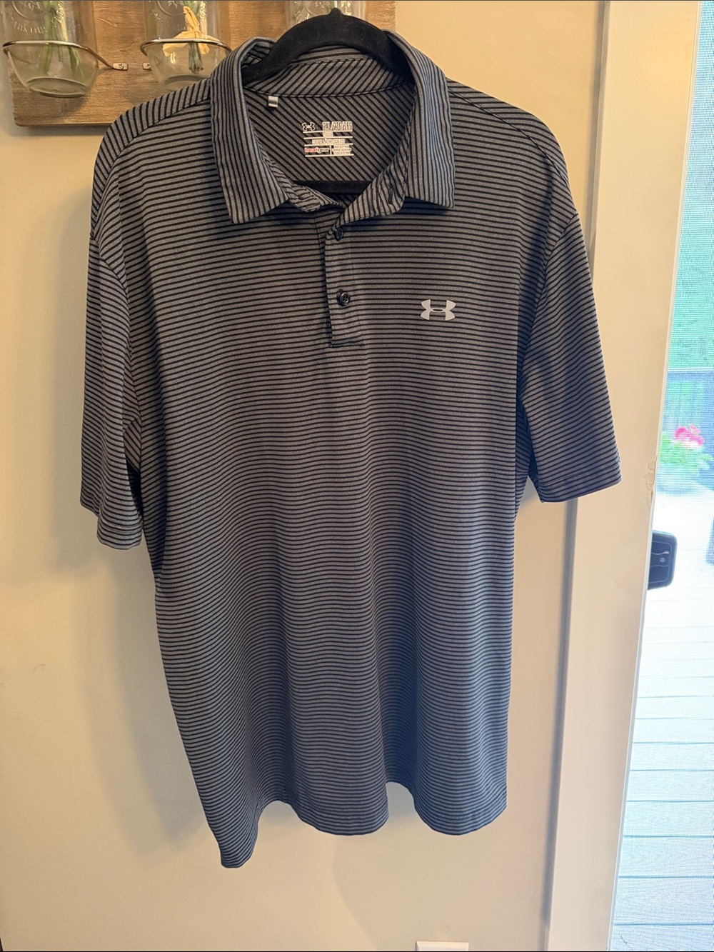 Under Armour Black and Gray Striped Polo Shirt